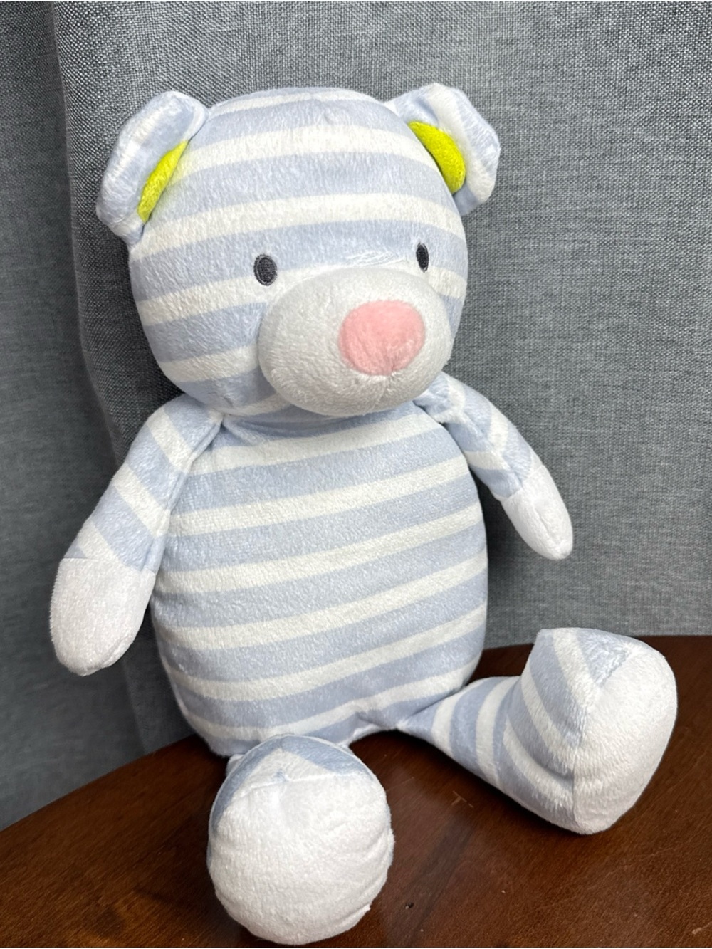 Manhattan Toy Co Bear Stuffed 13" Plush Blue White Stripe - Pre-Owned